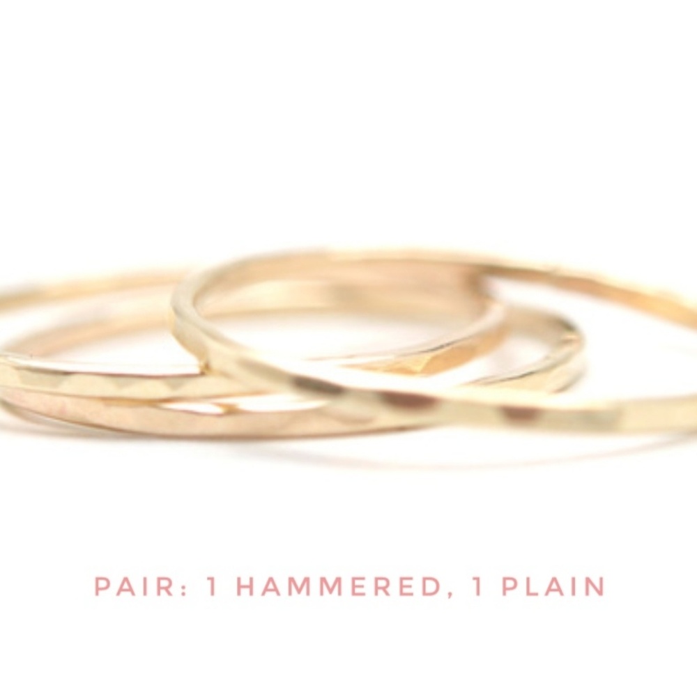 18k (2) Ultra Thin Hammered Stackers rings
